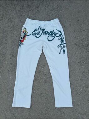 Men’s Ed Hardy Ivory Flame Skull Sweat Pants